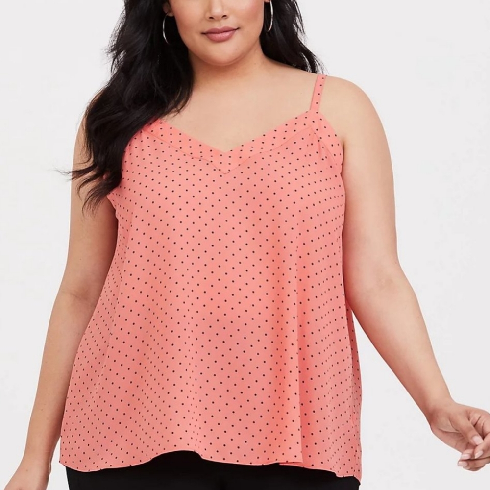 Torrid Coral Polka Dot Georgette Cami EUC